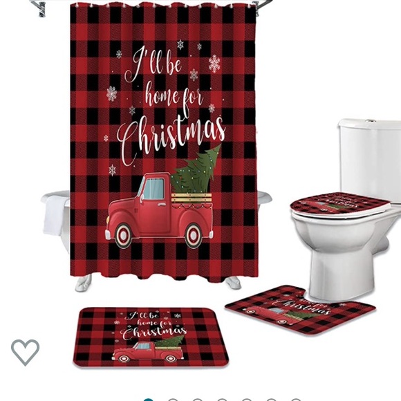4 Piece Shower Curtain Sets with Non-Slip Rugs, Truck with Christmas Tree - Picture 4 of 7